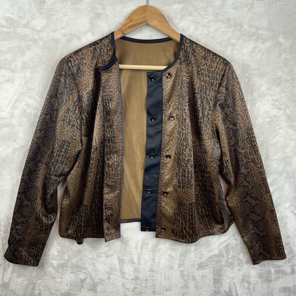 Vintage 90s Snakeskin Silky Cropped Blouse Medium Buttoned Mob Wife Boho Grunge